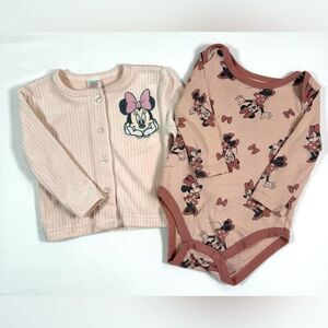 LOT of DISNEY BABY Girls' Minnie Mouse Printed One Piece‎ and Cardigan Size 3/6M
